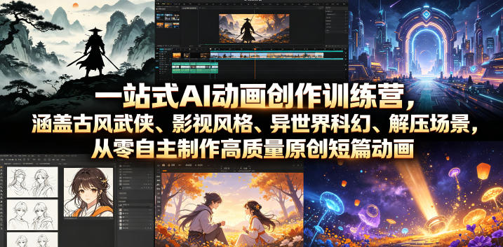 一站式AI动画创作训练营，涵盖古风武侠、影视风格、异世界科幻、解压场景，从零自主制作高质量原创短篇动画-鑫梵淘