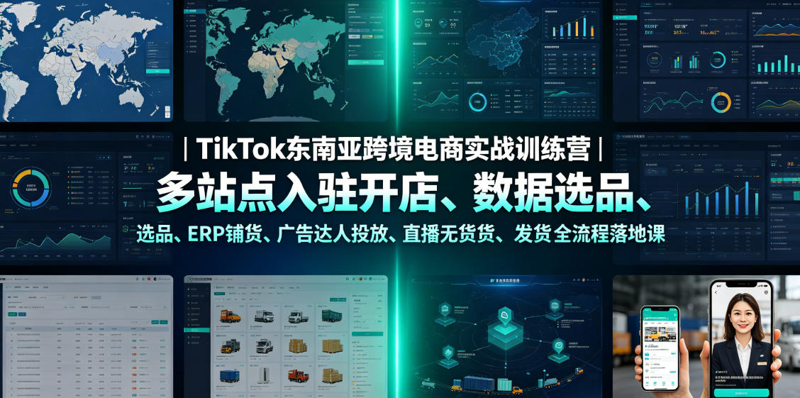 TikTok东南亚跨境电商实战训练营｜多站点入驻开店、数据选品、ERP铺货、广告达人投放、直播无货源发货全流程落地课-鑫梵淘