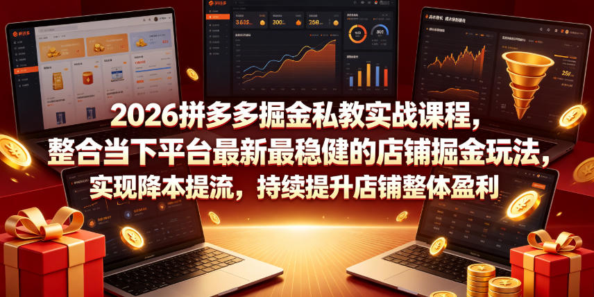 2026拼多多掘金私教实战课程，整合当下平台最新最稳健的店铺掘金玩法，实现降本提流，持续提升店铺整体盈利-鑫梵淘