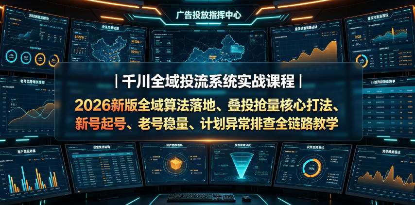千川全域投流系统实战课程｜2026新版全域算法落地、叠投抢量核心打法、新号起号、老号稳量、计划异常排查全链路教学-鑫梵淘