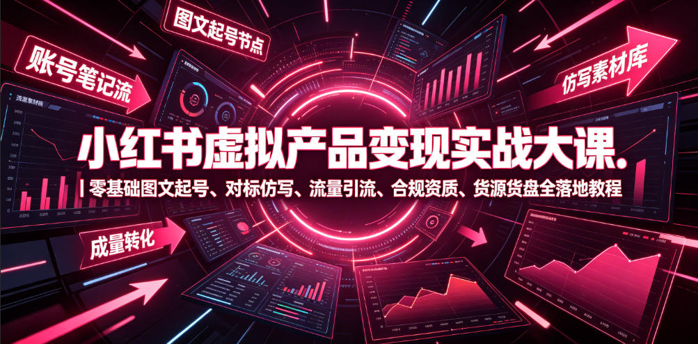 小红书虚拟产品变现实战大课｜零基础图文起号、对标仿写、流量引流、合规资质、货源货盘全落地教程-鑫梵淘