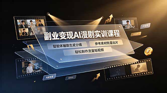 副业变现AI漫剧实训课程，智能体辅助生成分镜，参考素材批量出片，轻松制作流量短视频-鑫梵淘