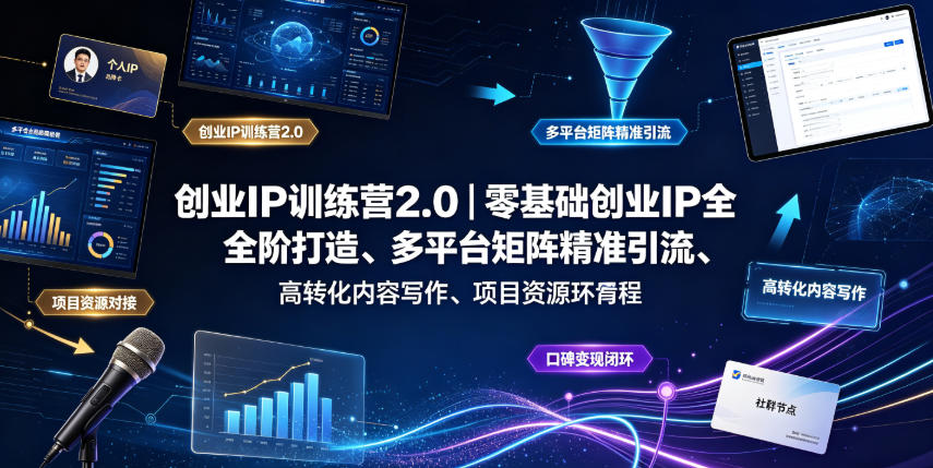 创业IP训练营2.0｜零基础创业IP全阶打造、多平台矩阵精准引流、高转化内容写作、项目资源对接与口碑变现闭环课程-鑫梵淘