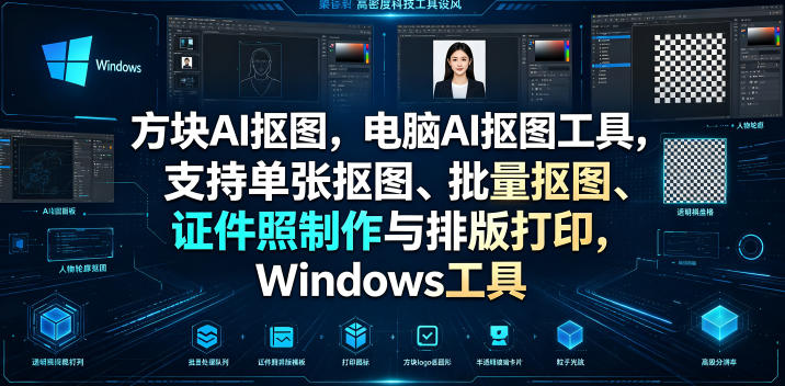 方块AI抠图，电脑AI抠图工具，支持单张抠图、批量抠图、证件照制作与排版打印，Windows工具-鑫梵淘