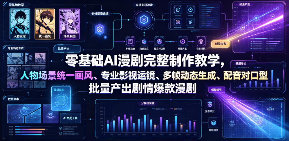 零基础AI漫剧完整制作教学，人物场景统一画风、专业影视运镜、多帧动态生成、配音对口型，批量产出剧情爆款漫剧-鑫梵淘