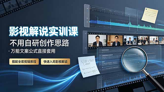 影视解说实训课：不用自研创作思路，万能文案公式直接套用，搭配全套剪辑教程，快速入局影视解说-鑫梵淘