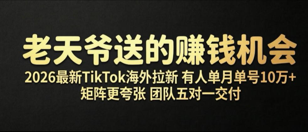 老天爷送的賺钱机会！2026最新TikTok海外拉新，有人单月单号10W+，矩阵更夸张，团队交付【揭秘】-鑫梵淘