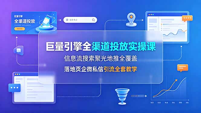 巨量引擎全渠道投放实操课，信息流搜索聚光地推全覆盖，落地页企微私信引流全套教学-鑫梵淘