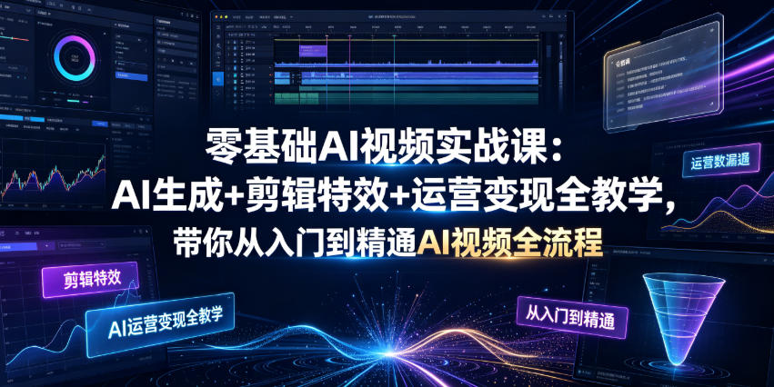 零基础AI视频实战课：AI生成+剪辑特效+运营变现全教学，带你从入门到精通AI视频全流程-鑫梵淘