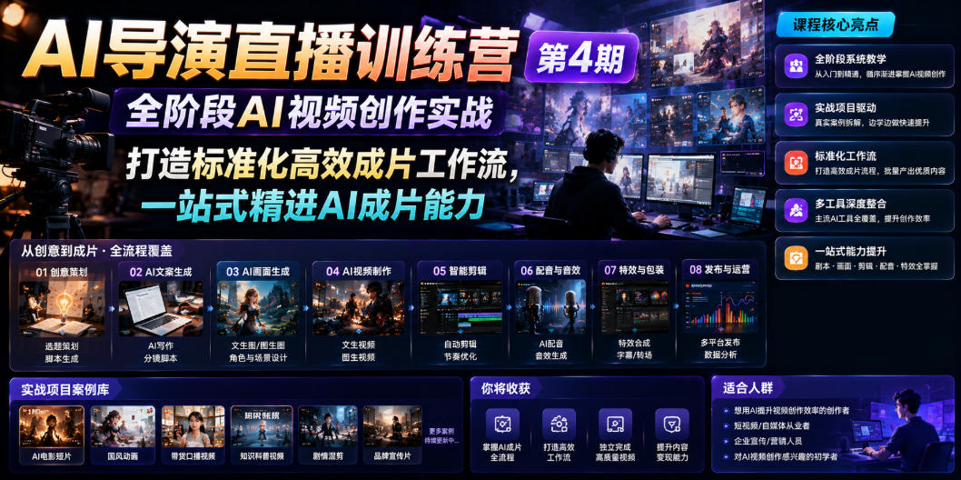 AI导演直播训练营第4期｜全阶段AI视频创作实战，打造标准化高效成片工作流，一站式精进AI成片能力-鑫梵淘