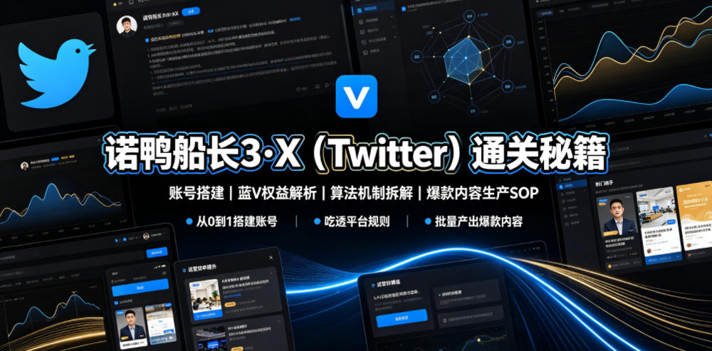 诺鸭船长3·X(Twitter)通关秘籍，涵盖账号搭建、蓝V权益解析、算法机制拆解及爆款内容生产SOP-鑫梵淘