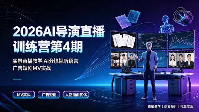 2026AI导演直播训练营第4期，实景直播教学AI分镜视听语言，广告短剧MV实战，解决人物画面崩坏痛点-鑫梵淘