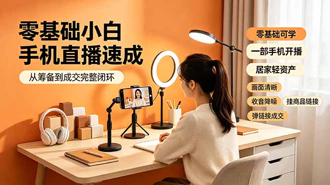 零基础小白手机直播速成，从筹备到成交完整闭环，适配苹果安卓系统，解决杂音卡顿留人难问题-鑫梵淘