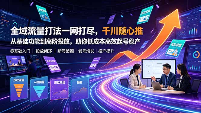 全域流量打法一网打尽，千川随心推从基础功能到高阶投放，助你低成本高效起号稳产-鑫梵淘