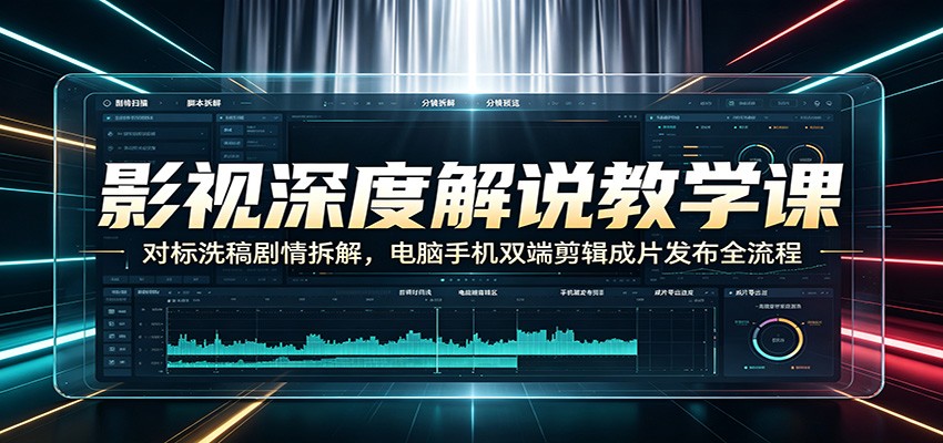 影视深度解说教学课：对标洗稿剧情拆解，电脑手机双端剪辑成片发布全流程-鑫梵淘