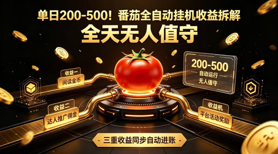 单日200-500！番茄全自动挂G收益拆解，全天无人值守，矩阵操作收益翻倍【揭秘】-鑫梵淘