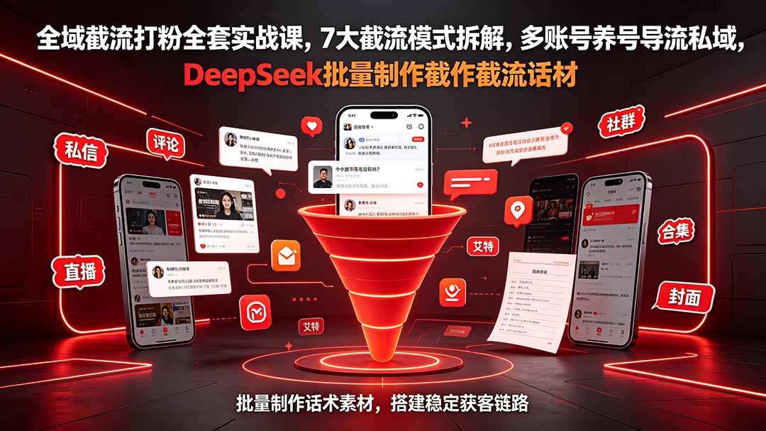 全域截流打粉全套实战课，7大截流模式拆解，多账号养号导流私域，DeepSeek批量制作截流话术素材-鑫梵淘