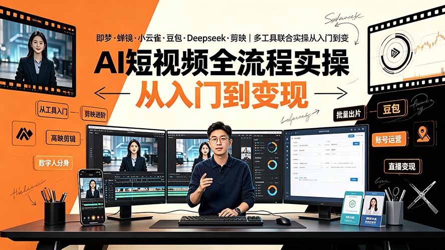 AI短视频全流程实操：即梦·蝉镜·小云雀·豆包·Deepseek·剪映｜多工具联合实操从入门到变现-鑫梵淘