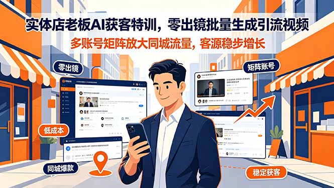 实体店老板AI获客特训，零出镜批量生成引流视频，多账号矩阵放大同城流量，客源稳步增长-鑫梵淘