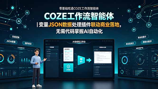 零基础吃透COZE工作流智能体｜变量JSON数据处理插件联动商业落地，无需代码掌握AI自动化-鑫梵淘