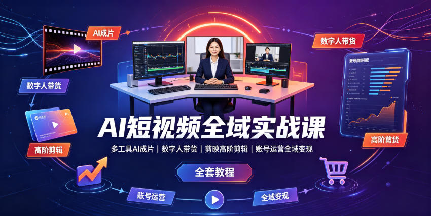AI短视频全域实战课｜多工具AI成片、数字人带货、剪映高阶剪辑、账号运营全域变现全套教程-鑫梵淘