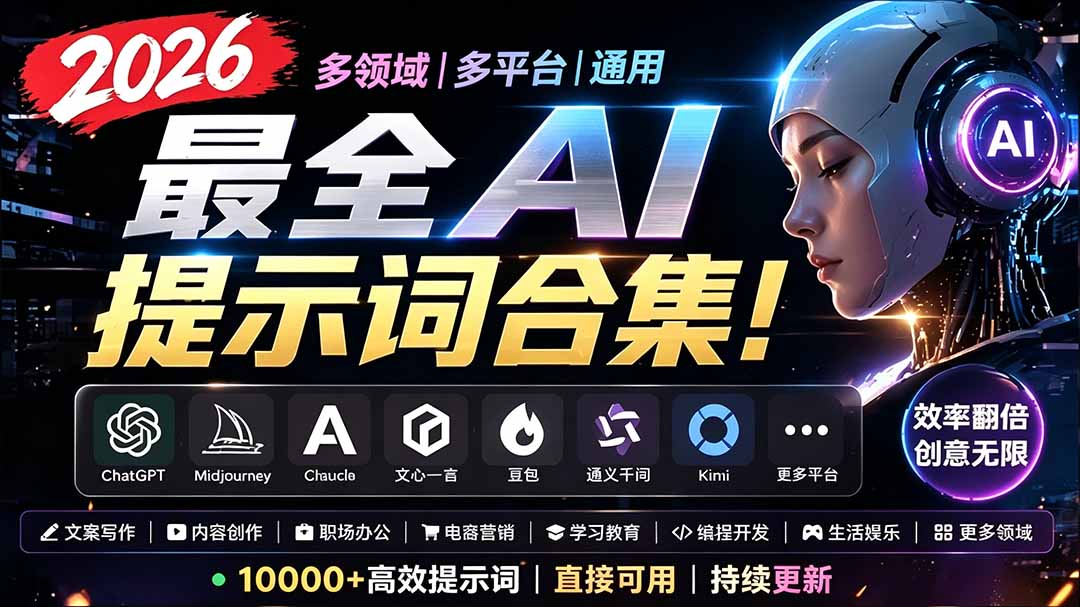 2026最全AI提示词合集！多领域多平台通用，涵盖AI绘画、电商主图、爆款文案，脚本创作等-鑫梵淘