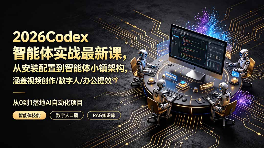 2026Codex智能体实战最新课，从安装配置到智能体小镇架构，涵盖视频创作/数字人/办公提效全技能-鑫梵淘