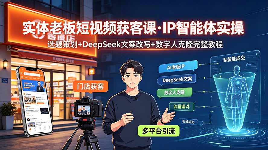 实体老板短视频获客课·IP智能体实操｜选题策划+DeepSeek文案改写+数字人克隆完整教程-鑫梵淘