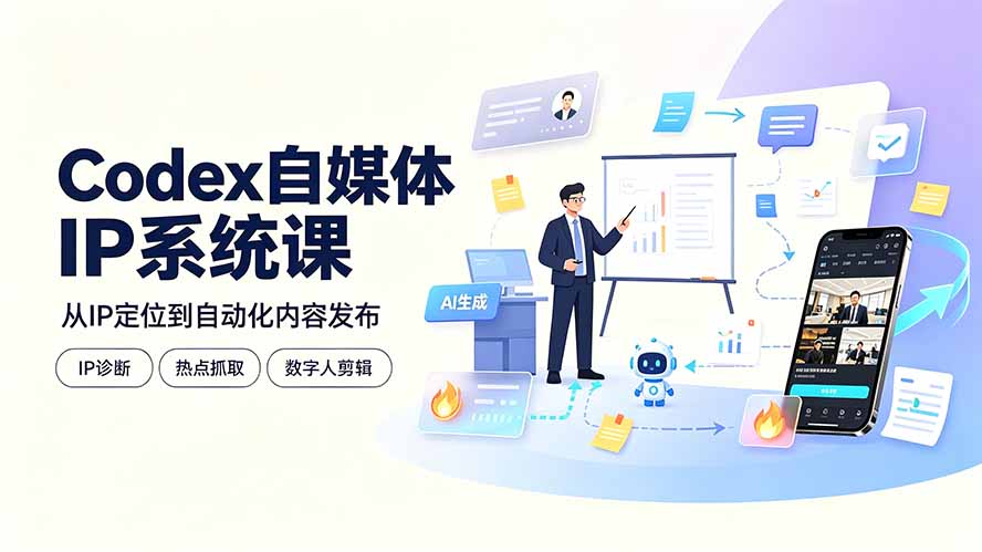 Codex自媒体IP系统课：IP诊断/热点抓取/IP蒸馏 Skill，爆款复刻数字人多平台自动发布教程-鑫梵淘