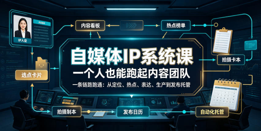 自媒体IP系统课，一个人也能跑起内容团队，一条链路跑通，从定位、热点、表达、生产到发布托管-鑫梵淘