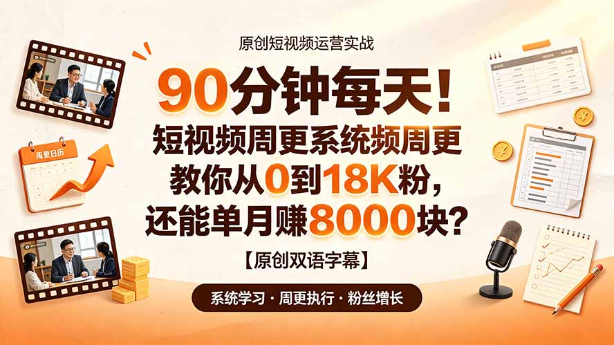 90 分钟每天！短视频周更系统教你从 0 到 18K 粉，还能单月赚 8000 块？【原创双语字幕】-鑫梵淘