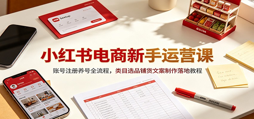 小红书电商新手运营课：账号注册养号全流程，类目选品铺货文案制作落地教程-鑫梵淘