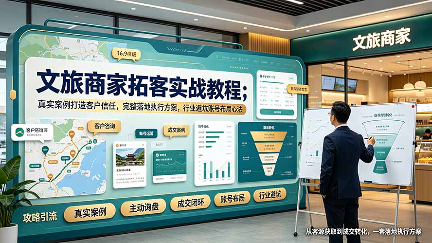 文旅商家拓客实战教程；真实案例打造客户信任，完整落地执行方案，行业避坑账号布局心法-鑫梵淘