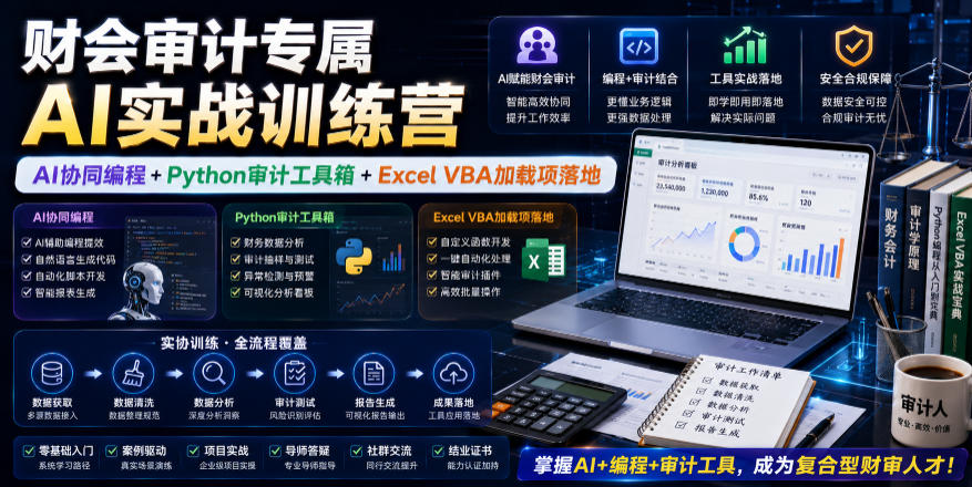 财会审计专属AI实战训练营｜AI协同编程+Python审计工具箱+Excel VBA加载项落地(更新0710)-鑫梵淘