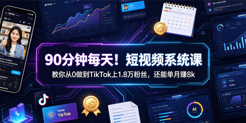 90分钟每天！短视频系统课教你从0做到TikTok上1.8万粉丝，还能单月賺8k【原创双语字幕】-鑫梵淘