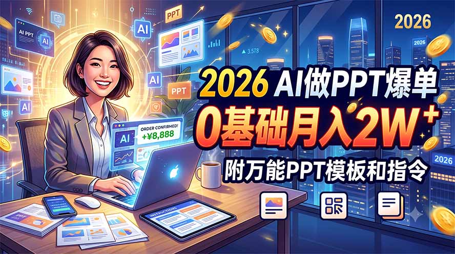2026 AI做PPT爆单，0基础月入2W，附万能PPT模板和指令-鑫梵淘