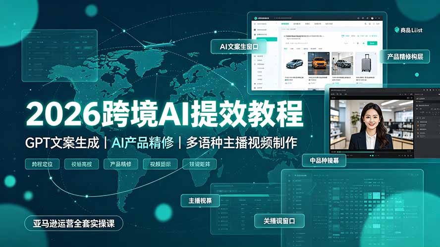 2026跨境AI提效教程·GPT文案生成｜AI产品精修｜多语种主播视频制作，亚马逊运营全套实操课-鑫梵淘