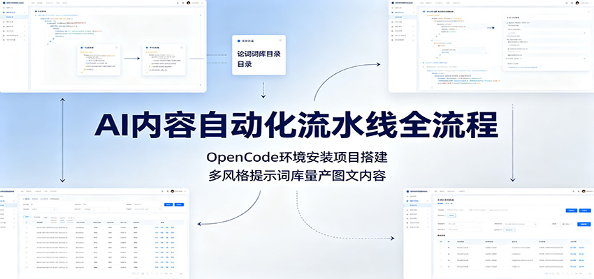 AI内容自动化流水线全流程：OpenCode环境安装项目搭建，多风格提示词库量产图文内容-鑫梵淘