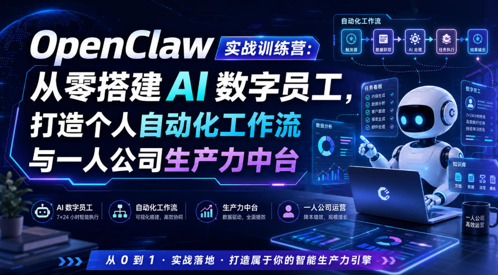 OpenClaw实战训练营：从零搭建AI数字员工，打造个人自动化工作流与一人公司生产力中台-鑫梵淘