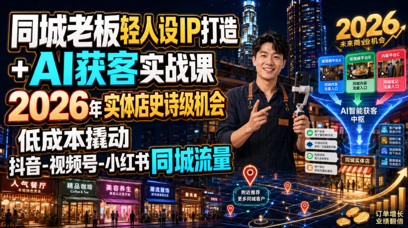同城老板轻人设IP打造+AI获客实战课，2026年实体店史诗级机会，低成本撬动抖音-视频号-小红书同城流量-鑫梵淘