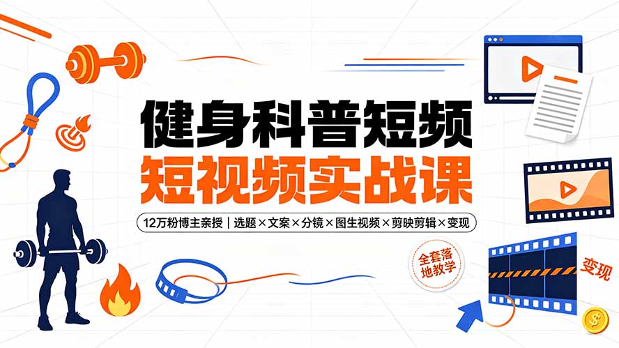 健身科普短视频实战课-12万粉博主亲授｜选题×文案×分镜×图生视频×剪映剪辑×变现，全套落地教学-鑫梵淘