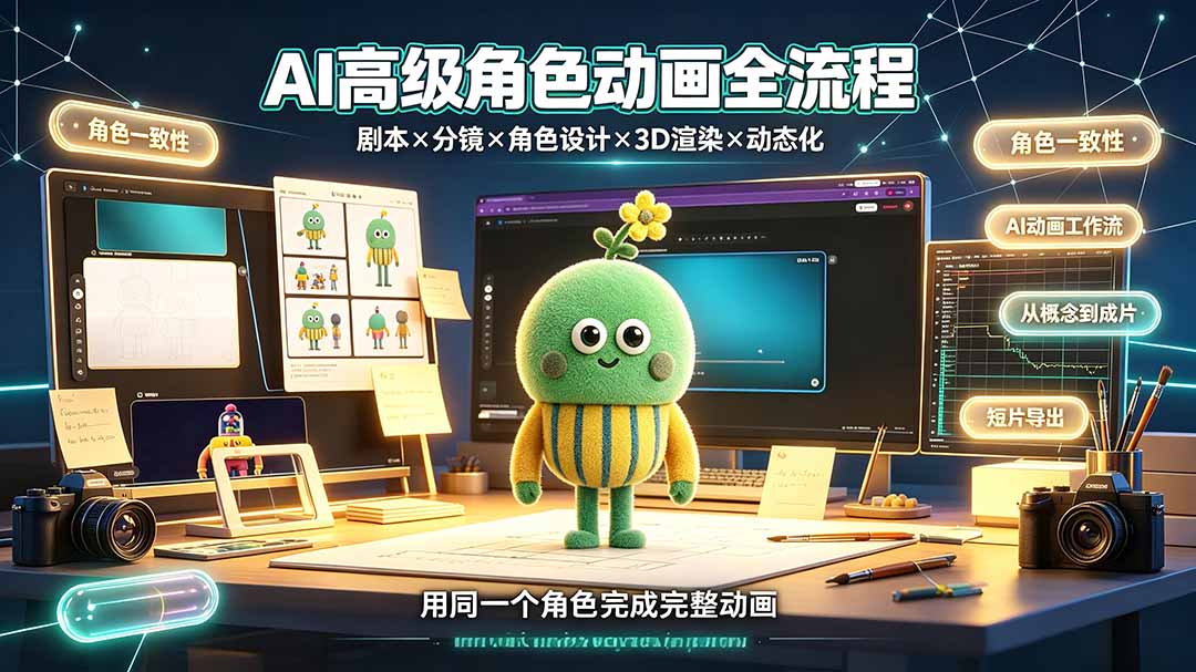 AI高级角色动画全流程：剧本×分镜×角色设计×3D渲染×动态化，从概念到成片一站式教学-鑫梵淘