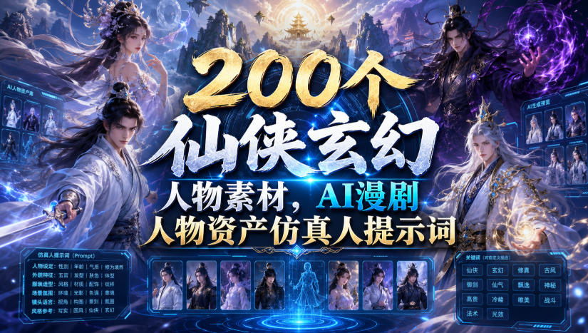 200个仙侠玄幻人物素材，AI漫剧人物资产仿真人提示词-鑫梵淘