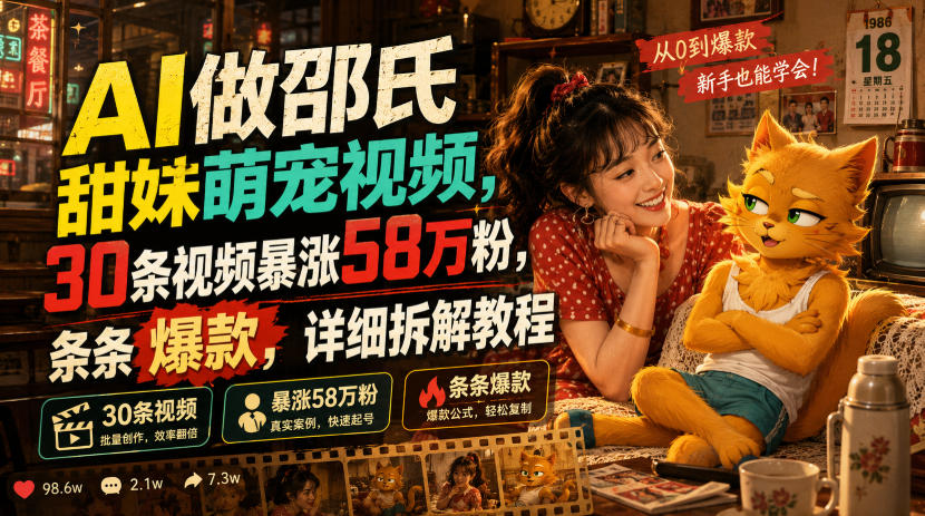 AI做邵氏甜妹萌宠视频，30条视频暴涨58万粉，条条爆款，详细拆解教程-鑫梵淘