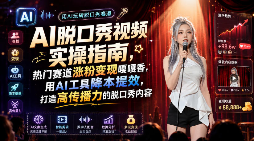AI脱口秀视频实操指南，热门赛道涨粉变现嘎嘎香，用AI工具降本提效，打造高传播力的脱口秀内容-鑫梵淘