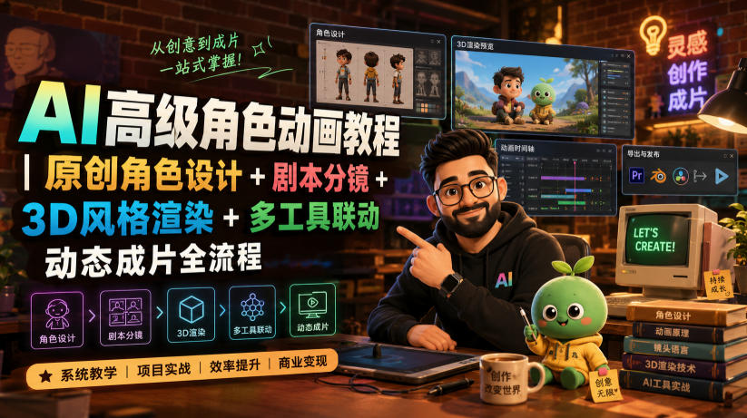 AI高级角色动画教程｜原创角色设计+剧本分镜+3D风格渲染+多工具联动动态成片全流程【中英字幕】-鑫梵淘