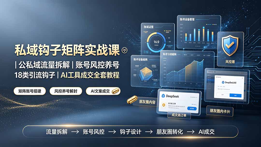 私域钩子矩阵实战课〓公私域流量拆解｜账号风控养号｜18类引流钩子｜AI工具成交全套教程-鑫梵淘