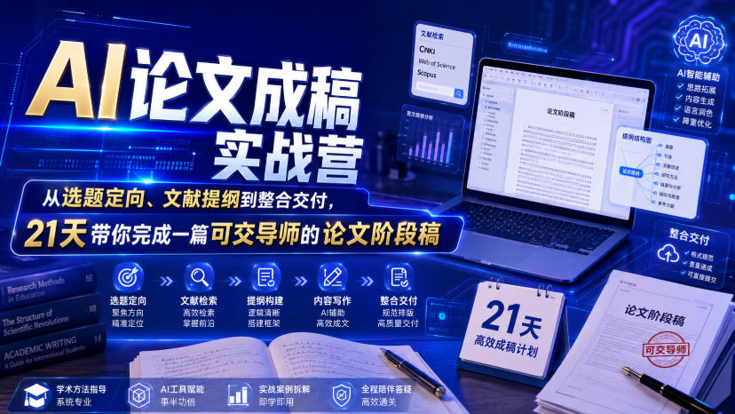 AI论文成稿实战营，从选题定向、文献提纲到整合交付，21天带你完成一篇可交导师的论文阶段稿-鑫梵淘