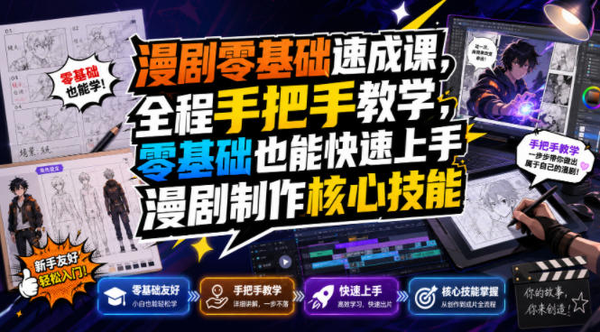 漫剧零基础速成课，全程手把手教学，零基础也能快速上手漫剧制作核心技能-鑫梵淘