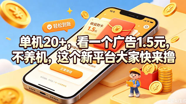 单机20+，看一个广告1.5米，不养机，这个新平台大家快来撸【揭秘】-鑫梵淘